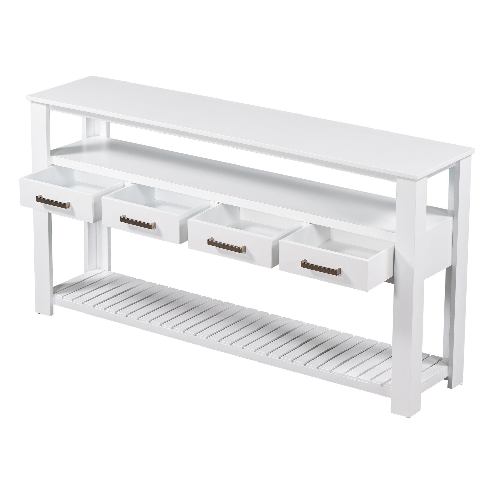 62.2'' Modern Console Table Sofa Table For Living Room With 4 Drawers And 2 Shelves White Solid Wood Mdf