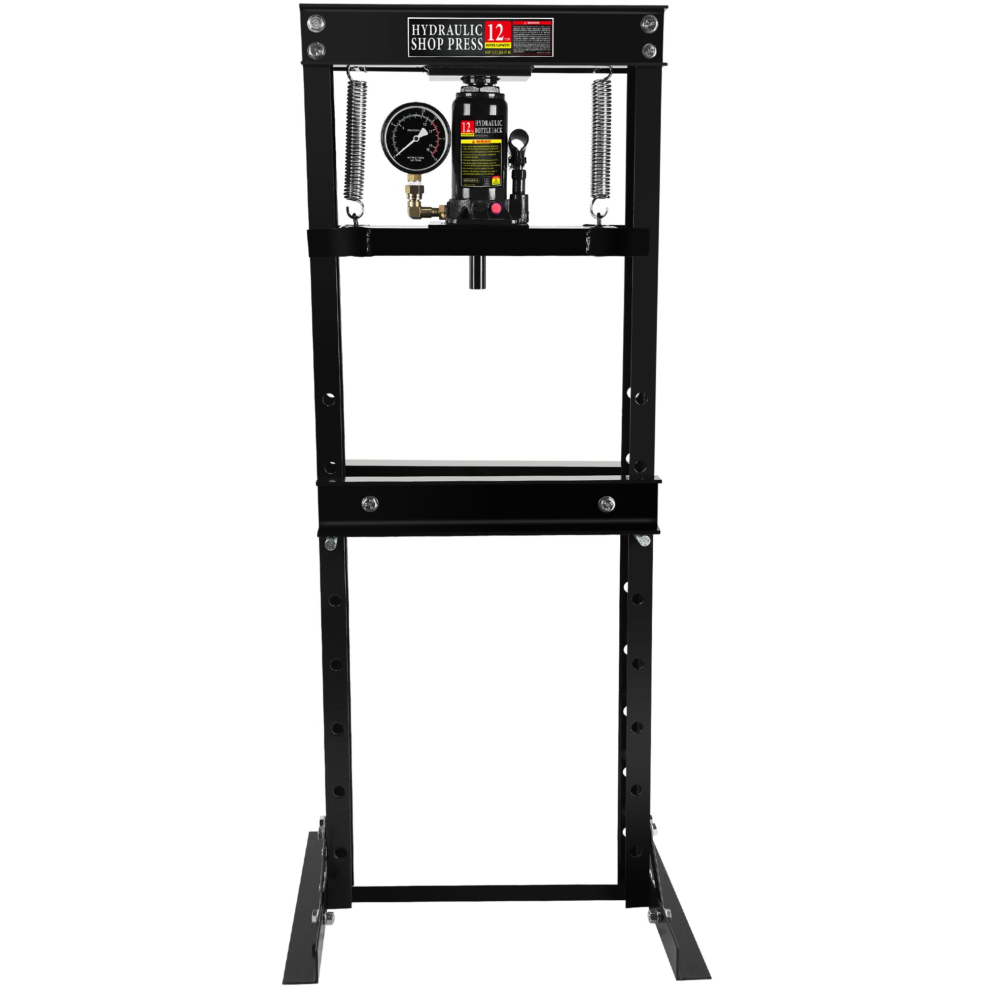 Steel H Frame Hydraulic Garage Shop Floor Press With Stamping Plates, With A Pressure Gauge,12 Ton 24,000 Lb Capacity, Black Black Steel