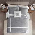 Plush To Sherpa Comforter Set Twin Grey Polyester