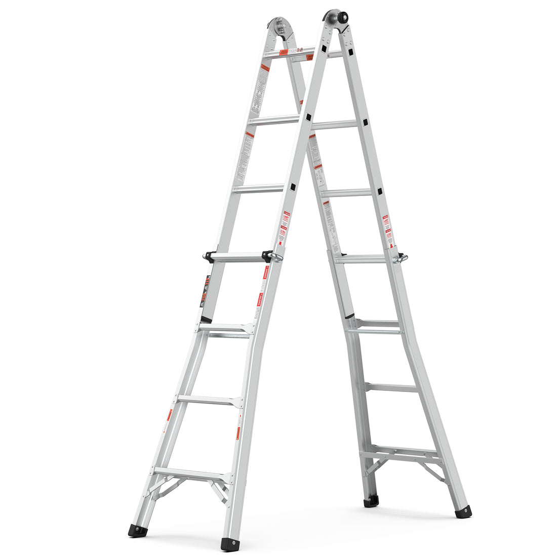 17Ft Multi Position Foldable Aluminum Ladder, A Frame And Straight Ladder, Ansi 250Lbs Grey Aluminium Alloy