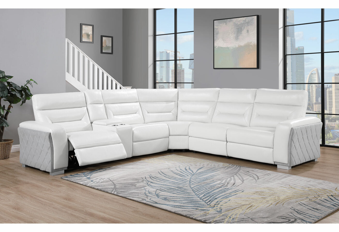 Coolray Blanche Wht Gry 33 Sectional White Fabric 5 Seat