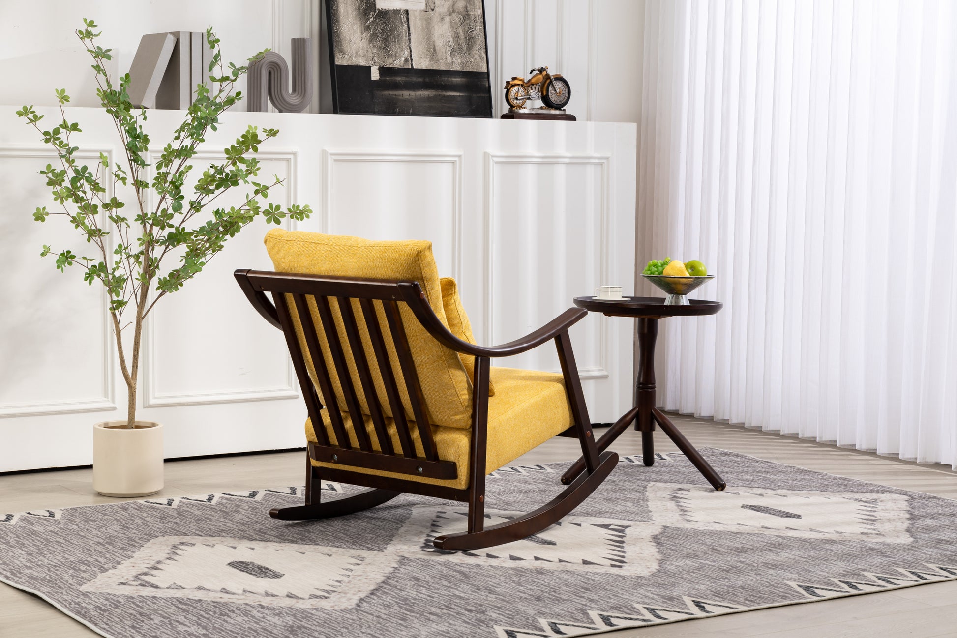 Woven Fabric Mid Century Modern Accent Chairs Comfy Upholstered Glider Arm Chair With Solid Wood For Living Room Bedroom Balcony Light Brown Linen