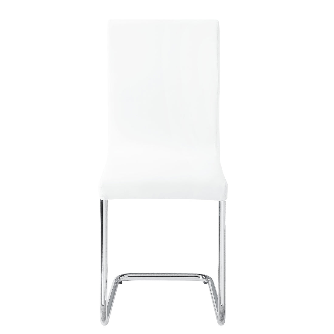 White And Chrome Side Chairs With Metal Sled Base Set Of 2 Solid White Silver Dining Room Foam Rectangular Modern Side Chair Solid Back Set Of 2 Faux Leather