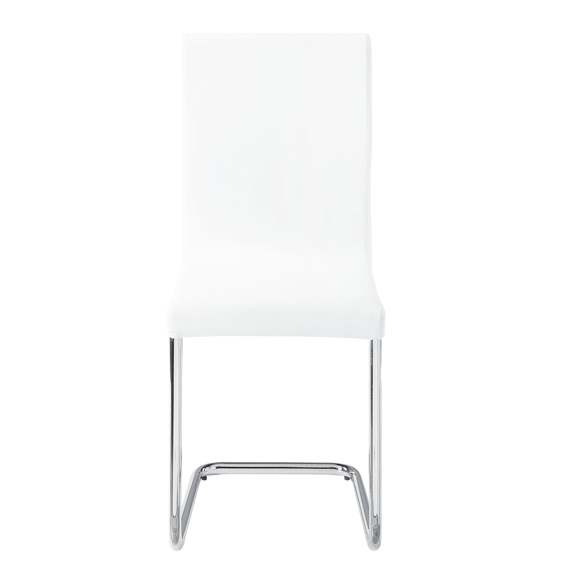 White And Chrome Side Chairs With Metal Sled Base Set Of 2 Solid White Silver Dining Room Foam Rectangular Modern Side Chair Solid Back Set Of 2 Faux Leather