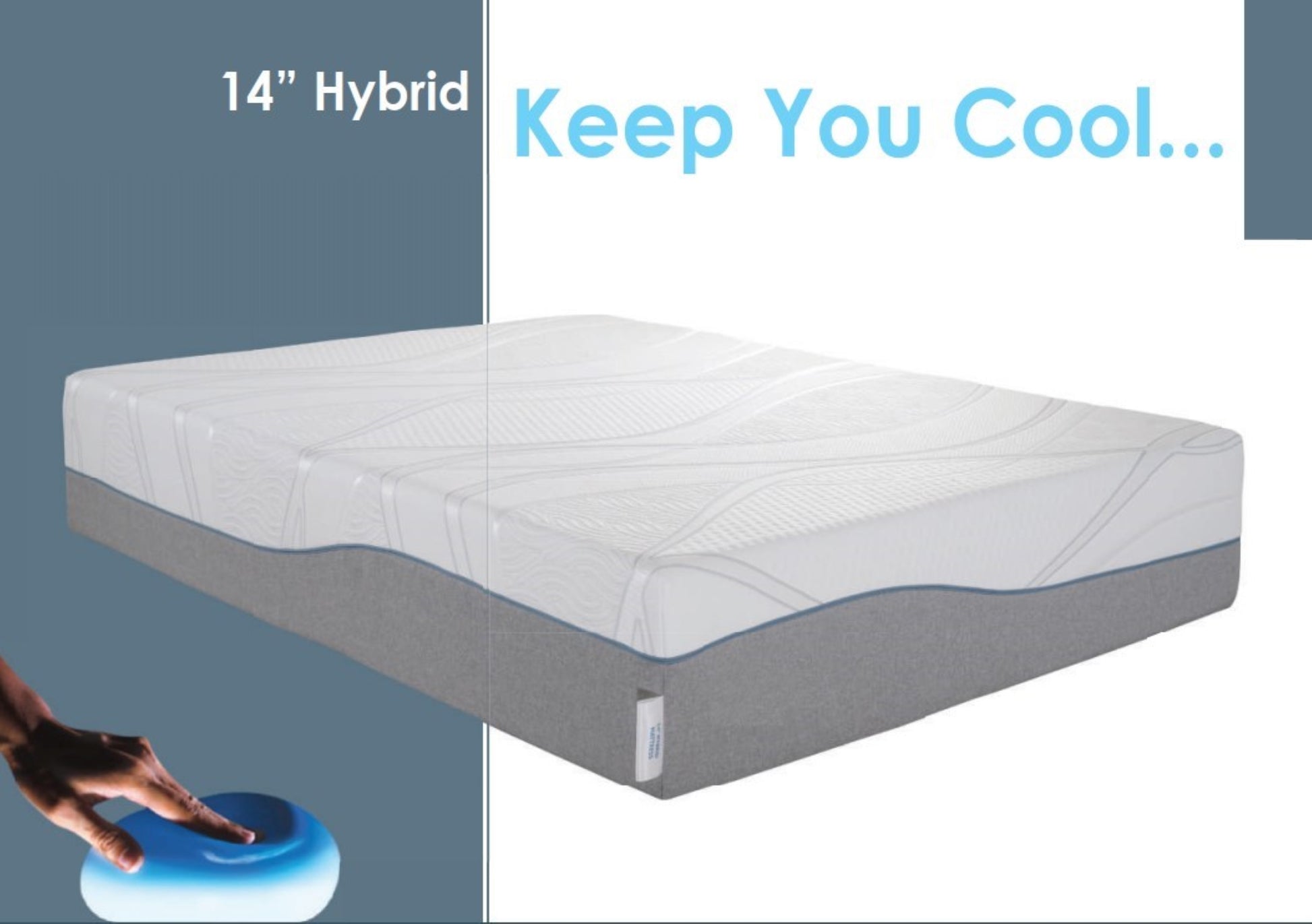 California King Size Kruger 14" Medium Cooling Gel Memory Edge Support Pocket Spring Removable Cover Hybrid Mattress White Gray Foam Spring California King