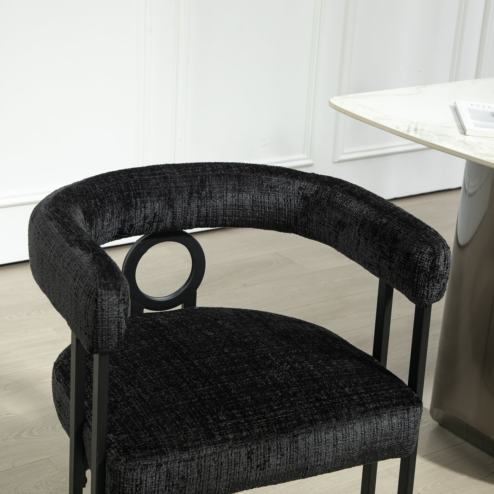 Coolmore Contemporary Designed Chenille Fabric Upholstered Accent Dining Chair Barrel Side Chairs Kitchen Armchair For Living Room Set Of 1 Black Chenille Black Primary Living Space Foam Chenille