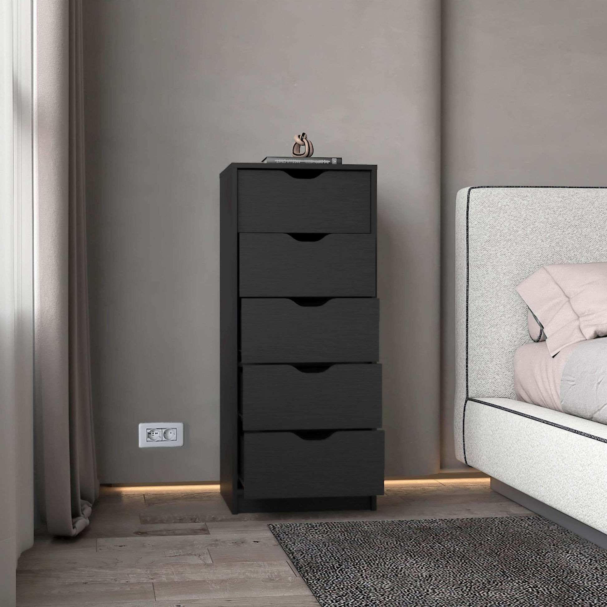 Logan Black 5 Narrow Drawer Dresser Black Bedroom Wood