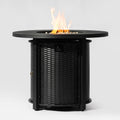 32Inch Round Steel Fire Pit Table With Steel Lid And Lava Rocks Black Steel