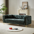 82 Inch Chenille Pull Buckle Design Sofa For Living Room,Buttons Tufted With Copper Nail Decoration Armrest, Modern Couch Upholstered Button And Metal Legs Green Foam Chenille 3 Seat