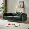 60 Inch Chenille Pull Buckle Design Sofa For Living Room,Buttons Tufted With Copper Nail Decoration Armrest, Modern Couch Upholstered Button And Metal Legs Green Foam Chenille 2 Seat