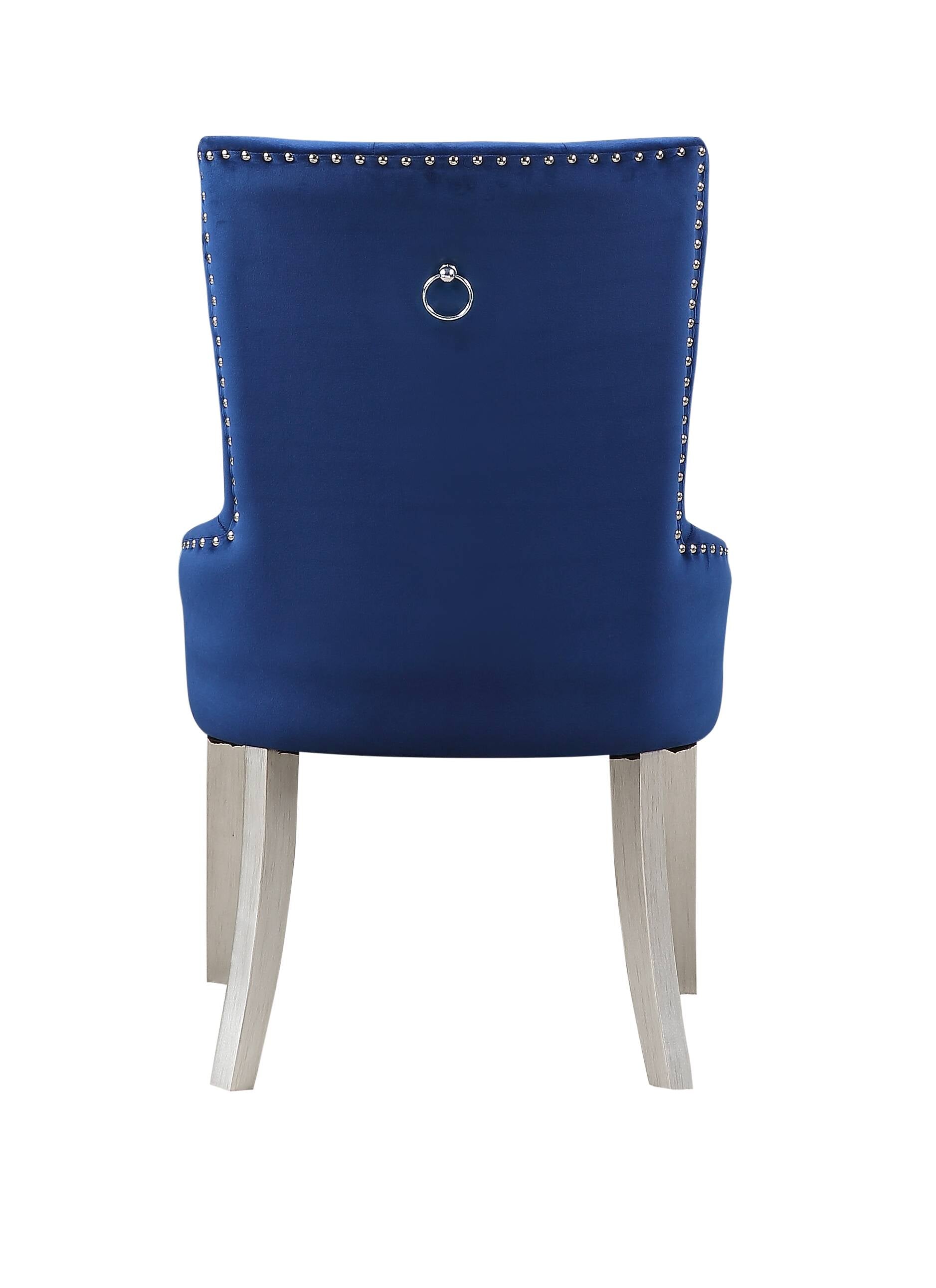 Blue And Antique Platinum Tufted Side Chair Solid Blue Dining Room Side Chair Solid Back 1 Wood Fabric