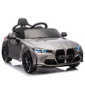 Bmw M4 12V Kids Ride On Painting Toy Car 2.4G W Parents Remote Control,Three Speed Adjustable,Power Display, Usb,Mp3 ,Bluetooth,Led Light,Story,A Handle With Wheels And A Pull, Easy To Carry Silver Polypropylene