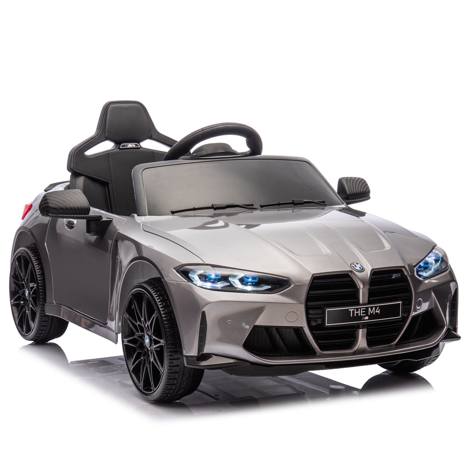 Bmw M4 12V Kids Ride On Painting Toy Car 2.4G W Parents Remote Control,Three Speed Adjustable,Power Display, Usb,Mp3 ,Bluetooth,Led Light,Story,A Handle With Wheels And A Pull, Easy To Carry Silver Polypropylene