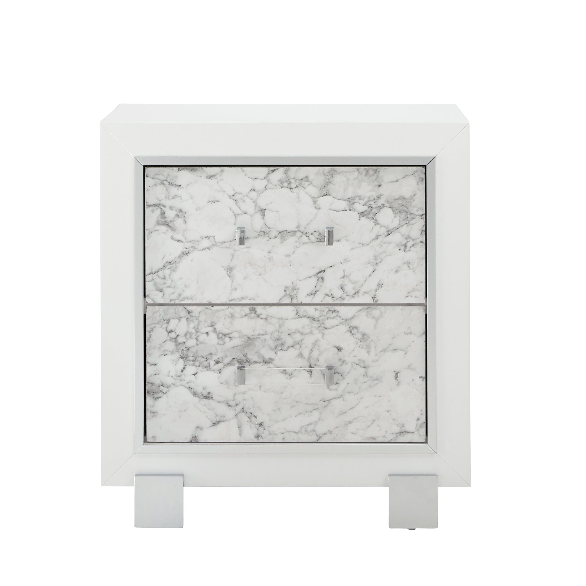 Skye Marble White Nightstand White Solid Wood Mdf