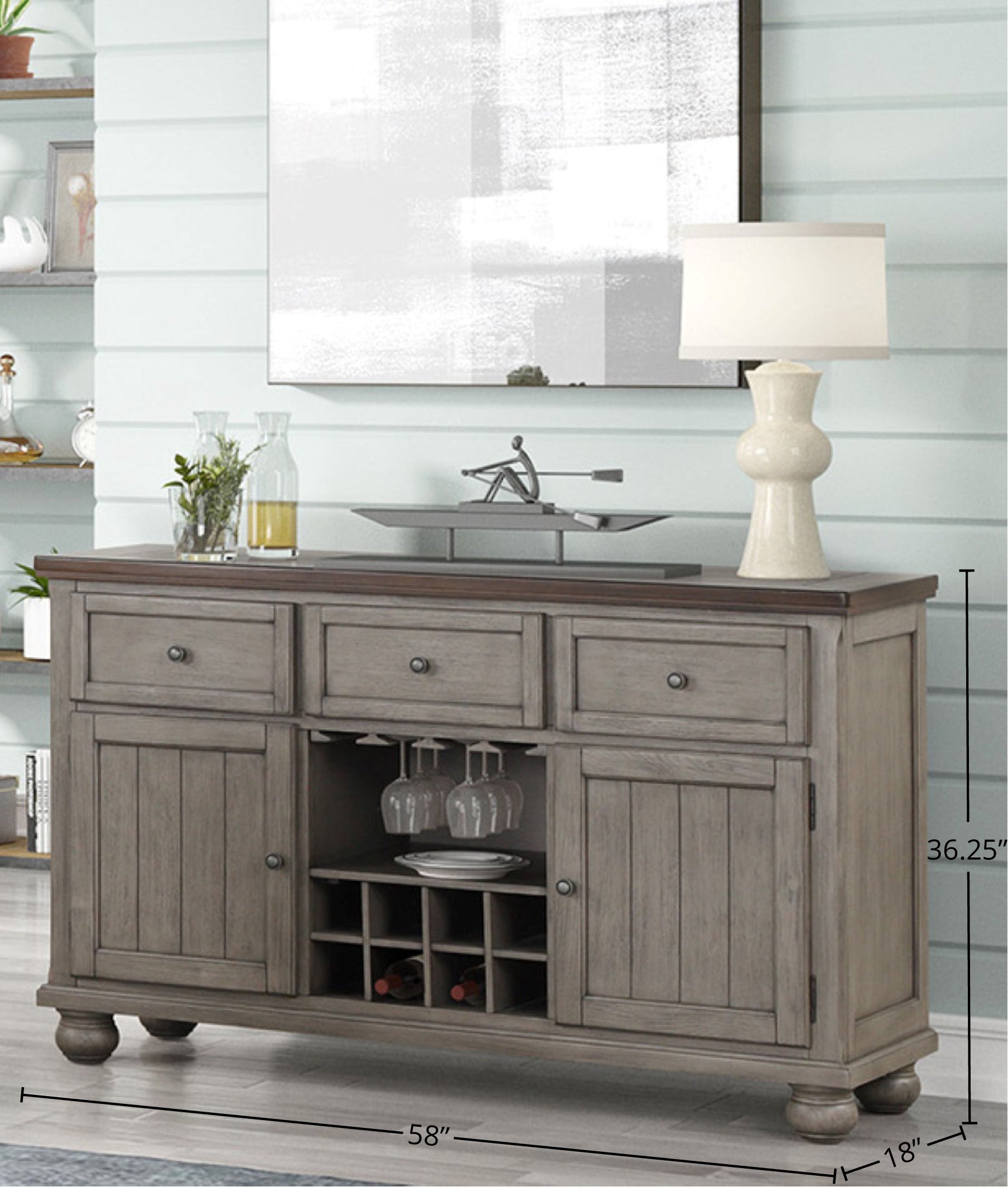 Rustic Two Tone Sever W Powerpack Gray Solid Wood Mdf