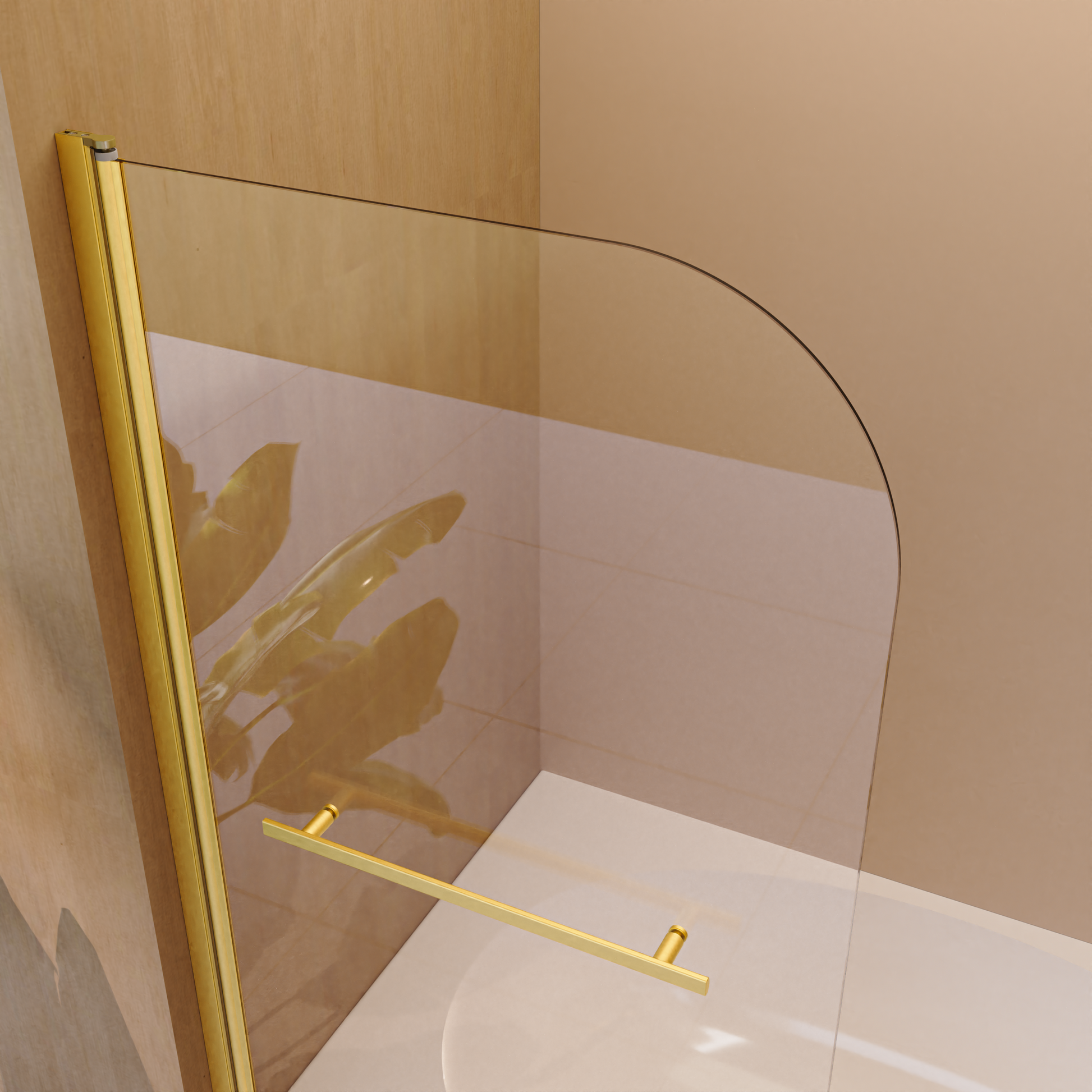 31 In. W * 55 In. H Frameless Shower Doors For Bathtub, 1 4" 6Mm Thick Sgcc Tempered Glass Door, Pivot Shower Door Panel For Bathroom, Brushed Gold Brushed Gold Glass Metal