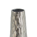 19 Inch Contemporary Tall Oblong Vase, Silver Aluminum, Hammered Texture Silver Aluminium