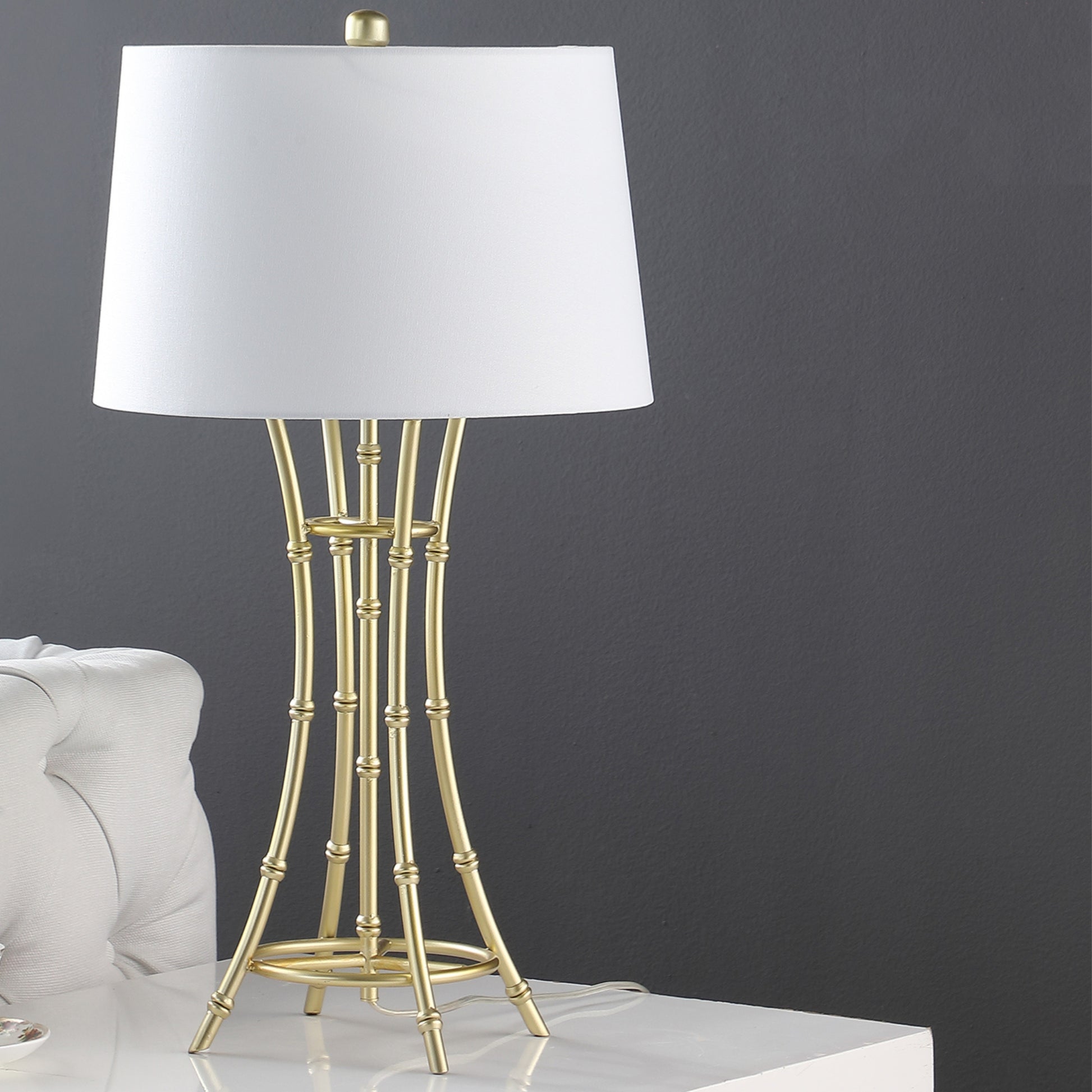 29.25" In Kiara Modern Satin Brushed Gold Bamboo Metal Table Lamp Gold White Fabric Metal