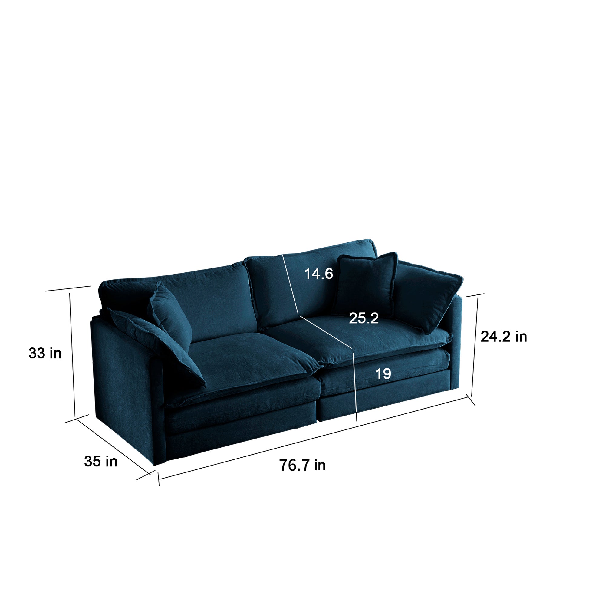 Modern Fabric Loveseat Sofa Couch For Living Room, Upholstered Large Size Deep Seat 2 Seat Sofa With 4 Pillows ,Blue Chenille Blue Chenille 2 Seat