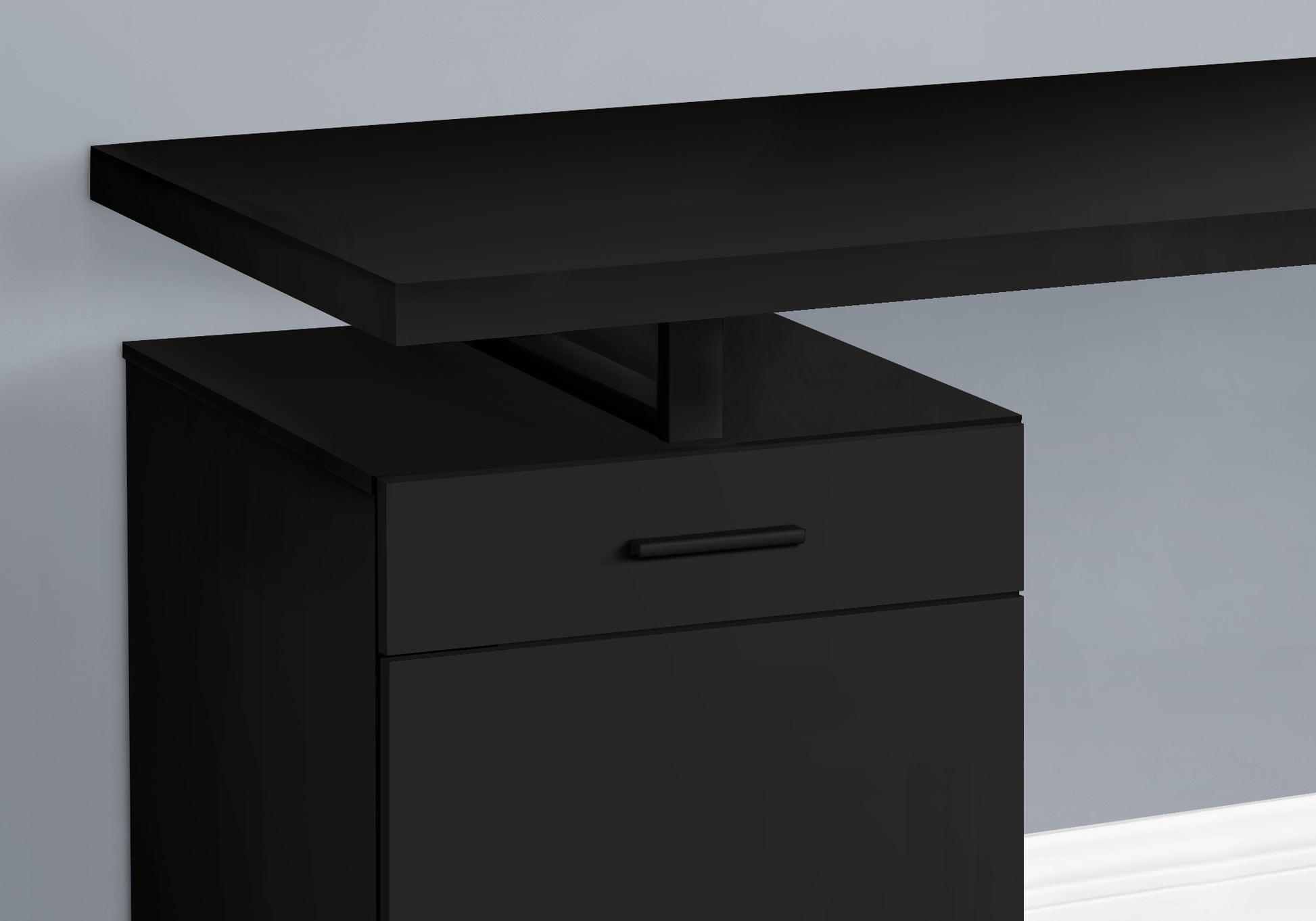 Computer Desk, Home Office, Laptop, Left, Right Set Up, Storage Drawers, 48"L, Work, Black Laminate, Black Metal, Contemporary, Modern Black Particle Board