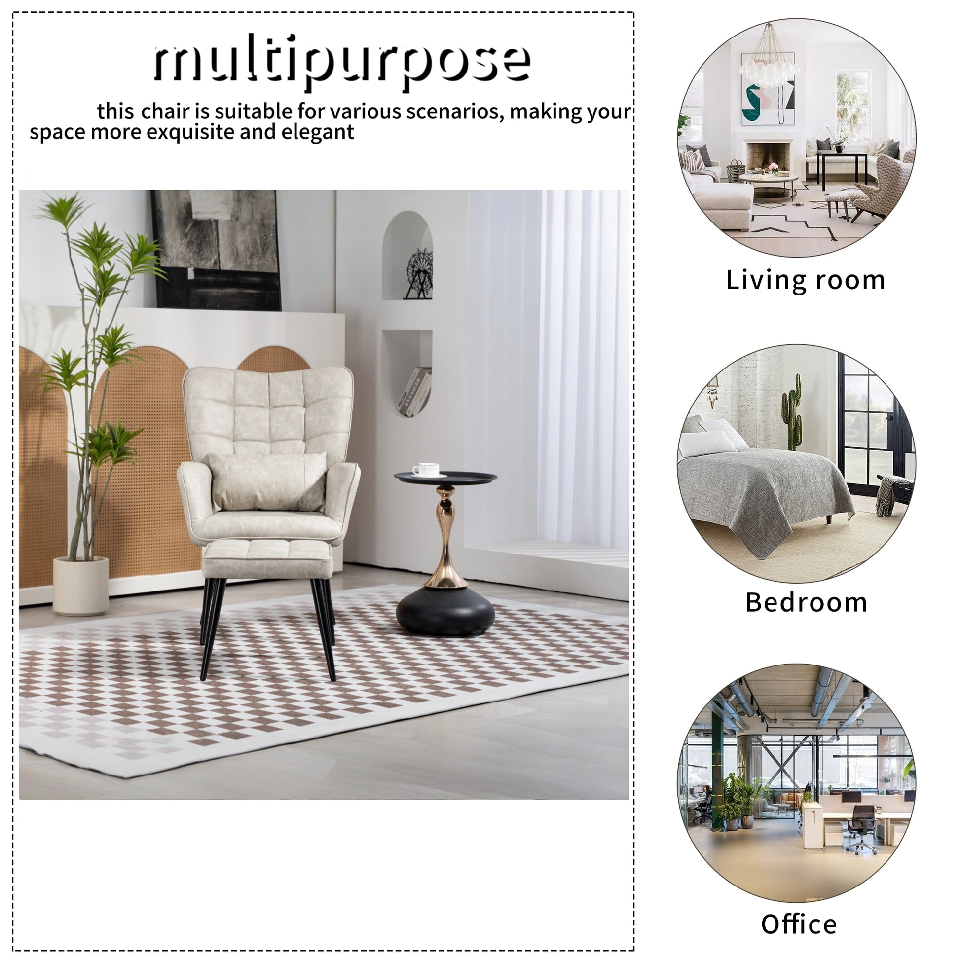 Pu Leather Accent Chair, Upholstered High Backrest Arm Chair With Solid Metal Legs, Tufted Button Design Reading Chair, Sofa Chair For Bedroom, Living Room, Office, Beige Beige Bedroom Casual Foam Pu Leather