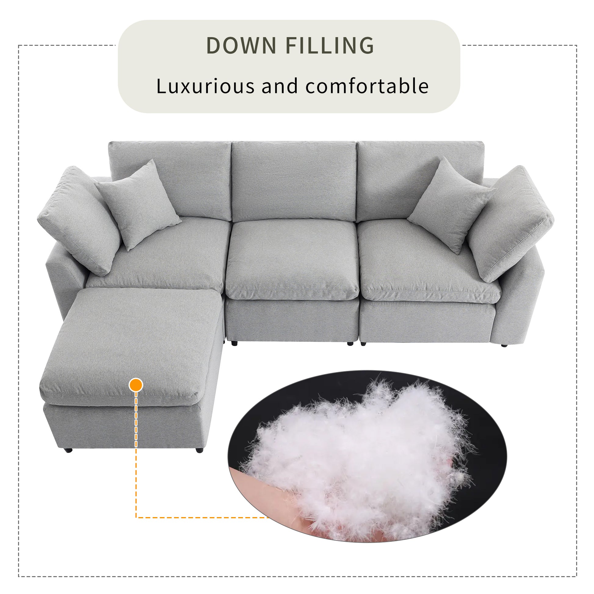 Down Filled Upholstery Convertible Sectional Sofa, L Shaped Couch With Reversible Chaise Light Gray Polyester 4 Seat