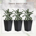 Outsunny Set Of 3 Tall Planters With Drainage Hole, Outdoor Flower Pots, Indoor Planters For Porch, Front Door, Entryway, Patio And Deck, Black Black Polypropylene