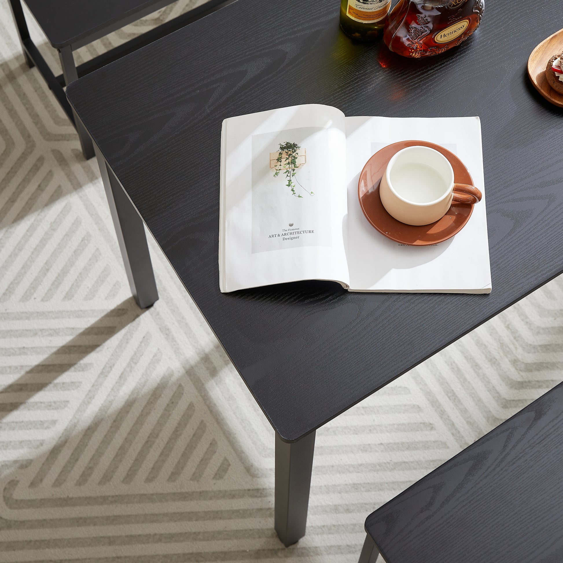 Dining Table Set, Bar Table With 2 Dining Benches, Kitchen Table Counter With Chairs, Industrial For Kitchen Breakfast Table, Living Room, Party Room, Black43.3 L X23.6 W X 29.9 H Black Particle Board