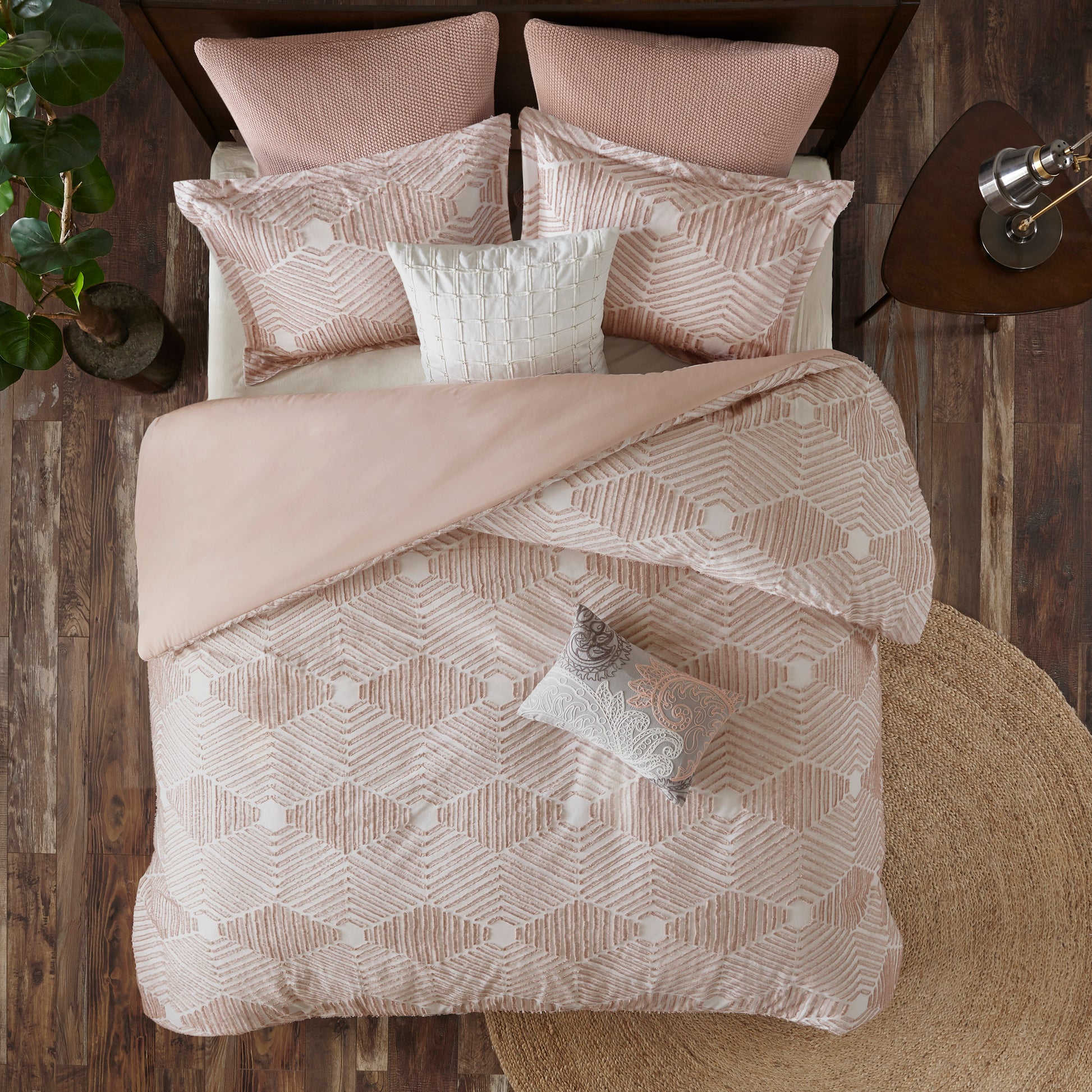 Cotton Jacquard Comforter Set Blush King Cal King King Blush Cotton
