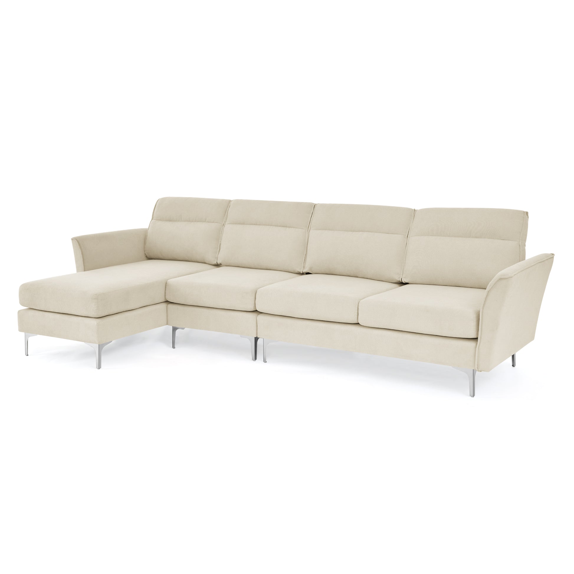 Modern Sofa 3 Seat Couch With Stainless Steel Trim And Metal Legs For Living Room,Package Compression Sofa Technology,Beige Beige Foam 3 Seat