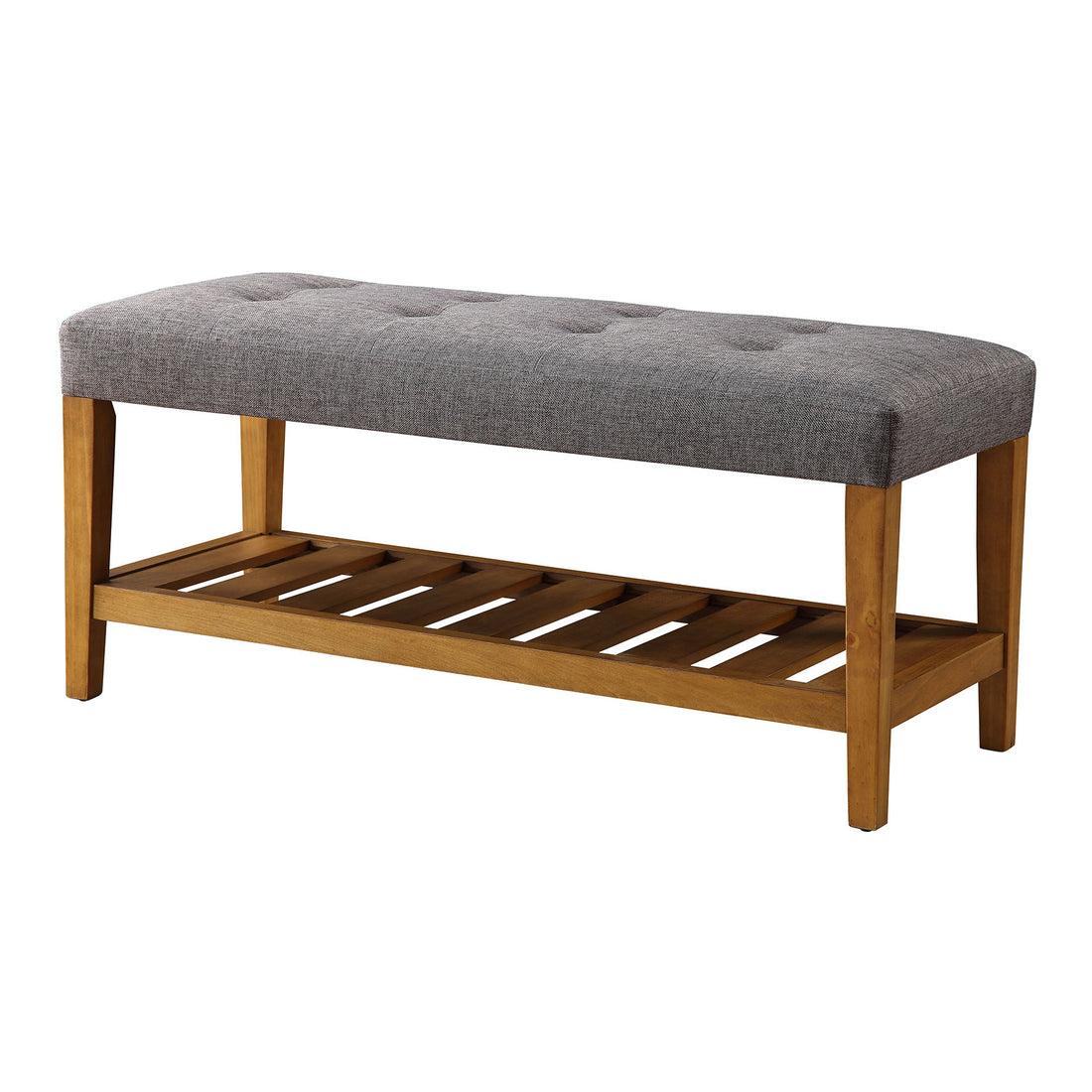 Grey And Oak Tufted Padded Seat Bench Grey Brown Bedroom Grey Traditional Shelves Wood Fabric