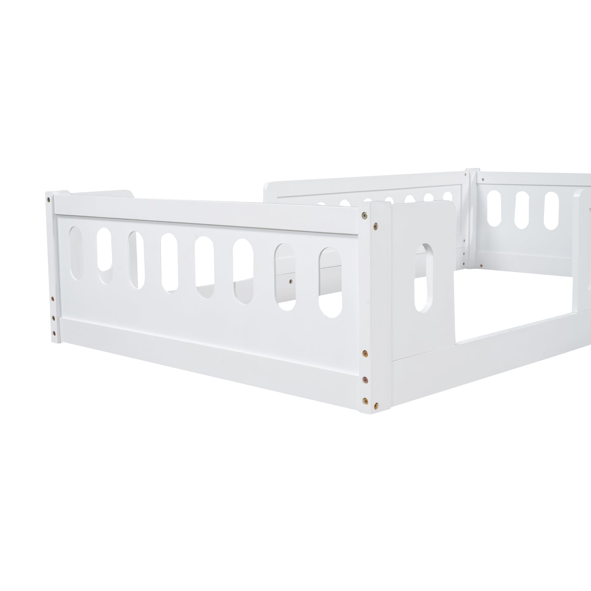 Wood Twin Size Platform Bed With Guardrail, White Box Spring Not Required Twin White Wood Bed Frame Solid Wood Mdf