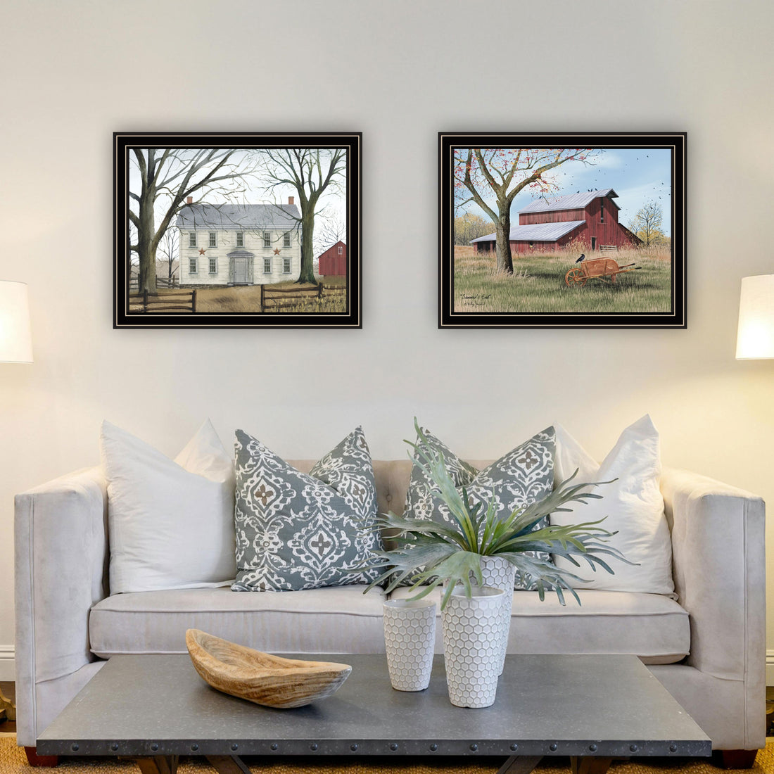 2 Piece Vignette Early American Homestead Black Framed Wall Art For Living Room, Bedroom Wall Art Print For Home Decor By Billy Jacobs Multicolor Wood Paper