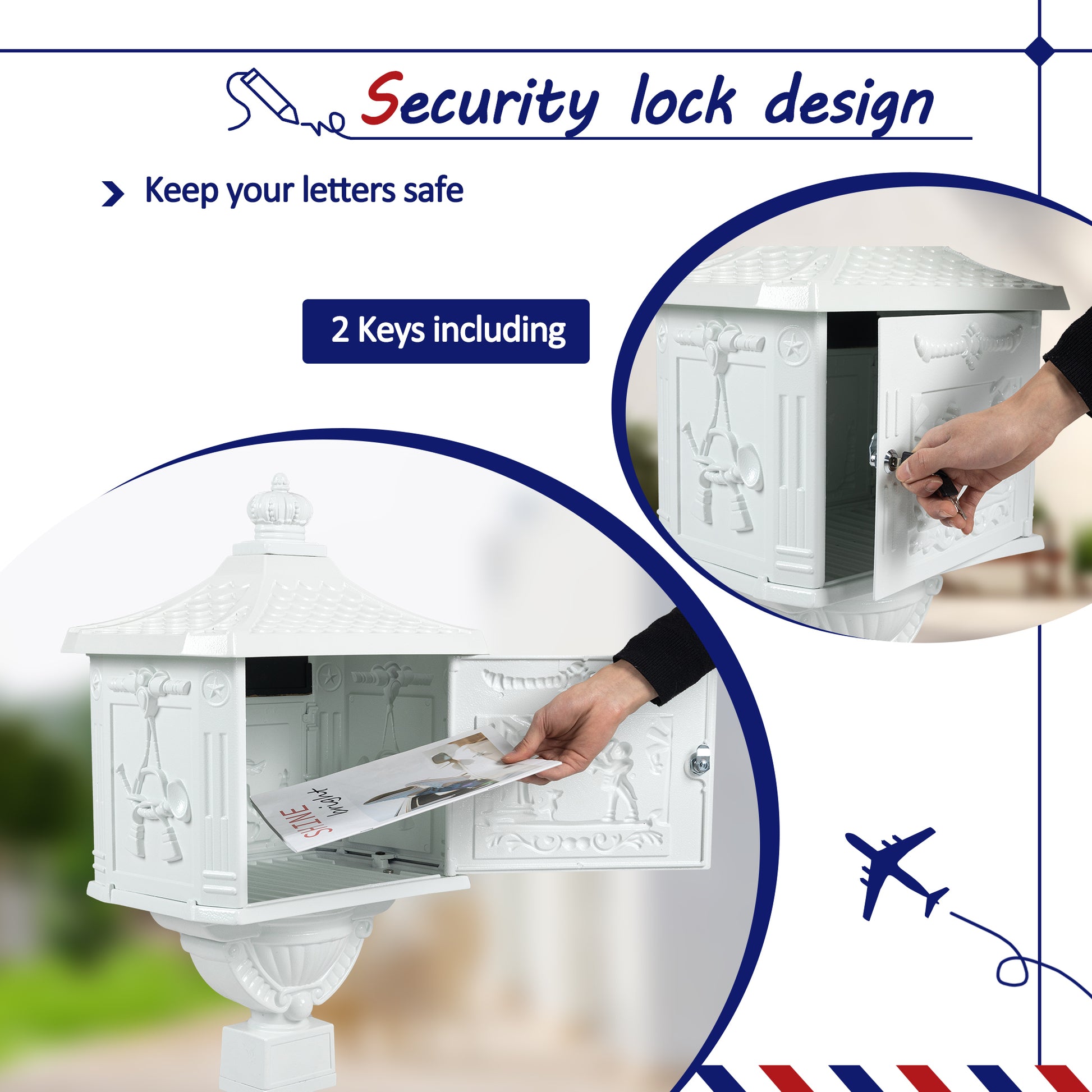 Mailbox Cast Aluminum White Mail Box Postal Box Security Heavy Duty White Aluminium