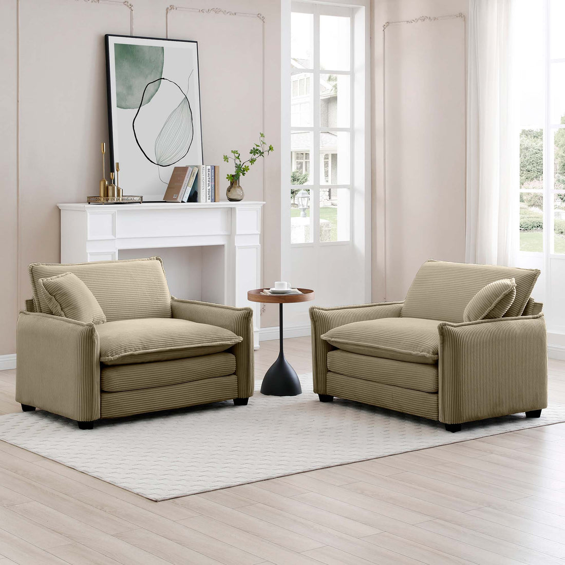 Tan Corduroy,Luxurious And Sophisticated Deep Seated Sofa Set With Two Single Deep Seat Sofa Suitable For Living Room And Office Tan Corduroy 2 Seat
