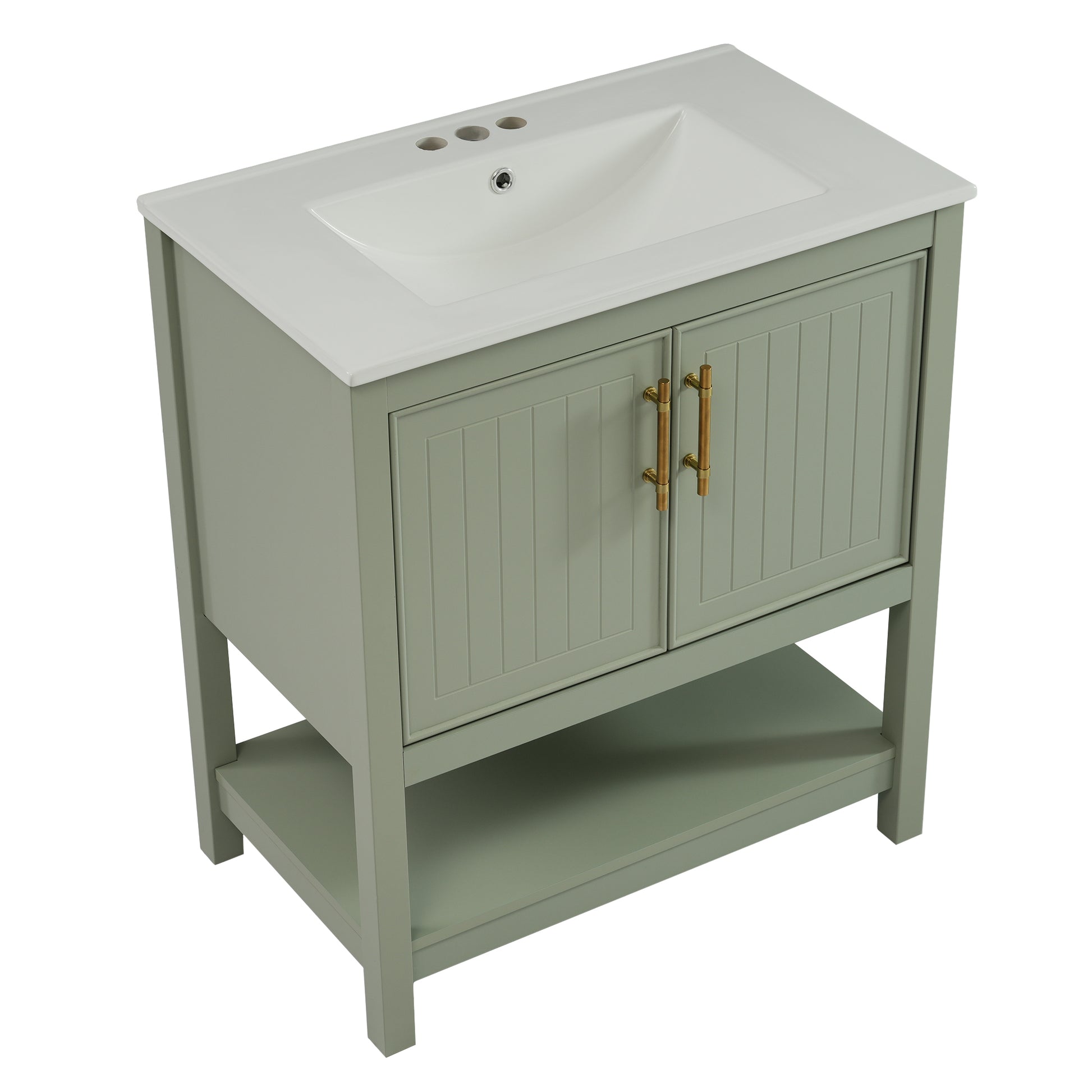 30 Inch Green Bathroom Vanity With Ceramic Sink And Versatile Storage Ideal For Small Bathrooms Green Bathroom Solid Wood Mdf