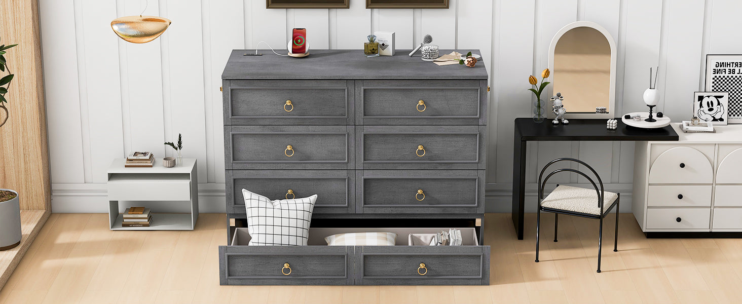 Full Size Murphy Bed With Large Drawers,Gray Full Gray Plywood