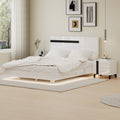 Modern High Gloss 3 Piece Bedroom Set Floating Bed Frame Queen Size Platform Bed With Led Light & 2 Nightstands, White Box Spring Not Required Queen White Wood 3 Piece Set Solid Wood Mdf