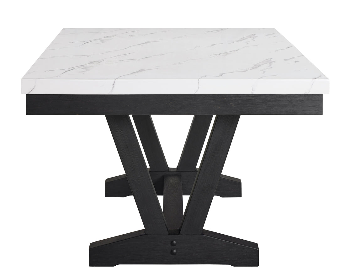 1Pc Transitional Modern Formal Dining Table White Faux Marble Rectangular Table Top Trestle Base Black Finish Legs Wooden Dining Room Furniture White Dining Room Contemporary,Farmhouse,Transitional Artificial Marble Trestle