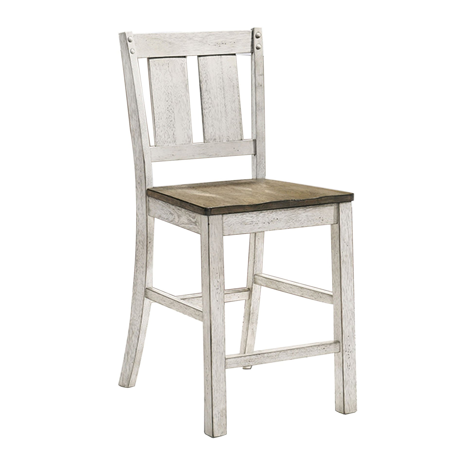 24 Inch Counter Height Chair, Set Of 2, Ash Brown Solid Wood, Antique White Brown White Solid Wood