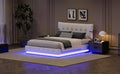 Upholstered Platform Queen Size Hydraulic Storage Bed, Lift Up Storage Bed With Rgb Led Light, Pu Leather Headboard And Footboard, No Box Spring Needed, White Queen White Wood Metal