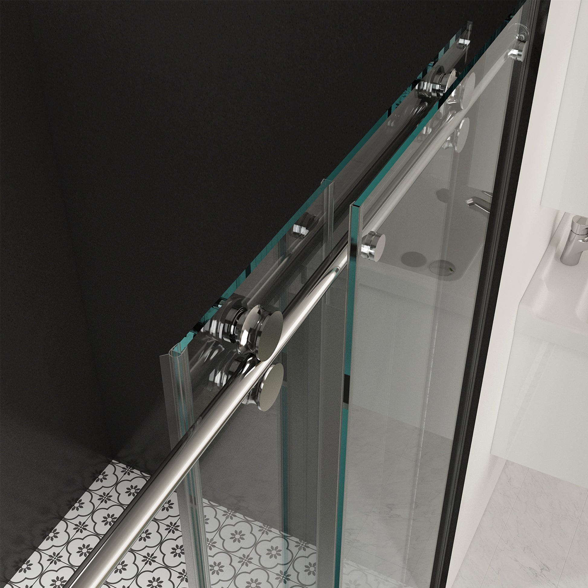 56" 60"W X 76"H Frameless , Sliding , With Premium 3 8" 10Mm Thick Tempered Glass Shower Enclosure ,Double Side Easy Clean Coat,Chrom Finished With Buffer Chrome Bathroom American Design Stainless Steel