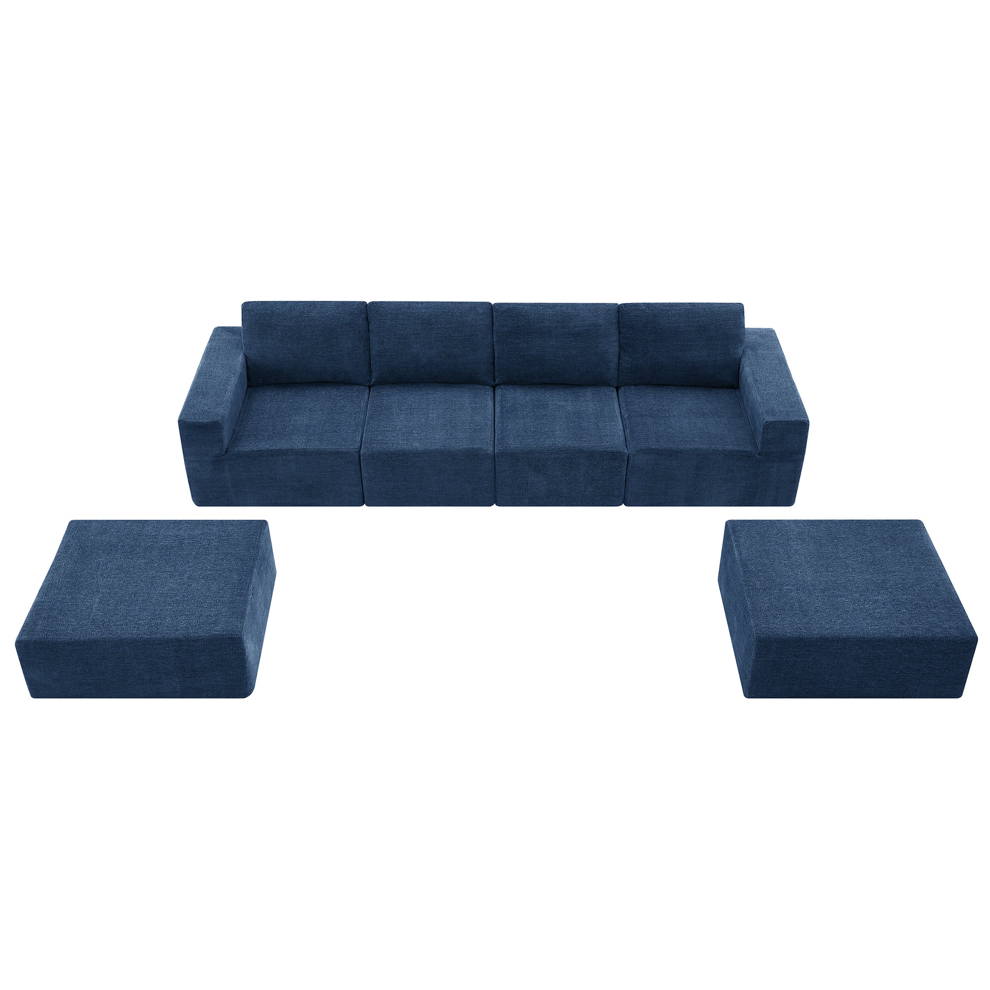 110*72" Modular U Shaped Sectional Sofa,Luxury Chenille Floor Couch Set,Upholstered Indoor Furniture,Foam Filled Sleeper Sofa Bed For Living Room,Bedroom,Free Combination,3 Colors Navy Polyester 6 Seat