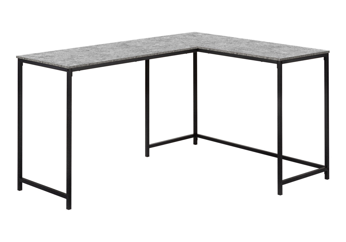 Computer Desk, Home Office, Corner, 58"L, L Shape, Work, Laptop, Grey Laminate, Black Metal, Contemporary, Modern Grey Particle Board