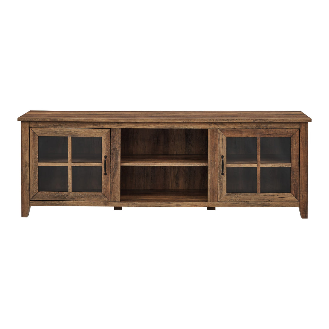 Modern Farmhouse 2 Door Glass Windowpane 70" Tv Stand For 80" Tvs Rustic Oak Oak Mdf