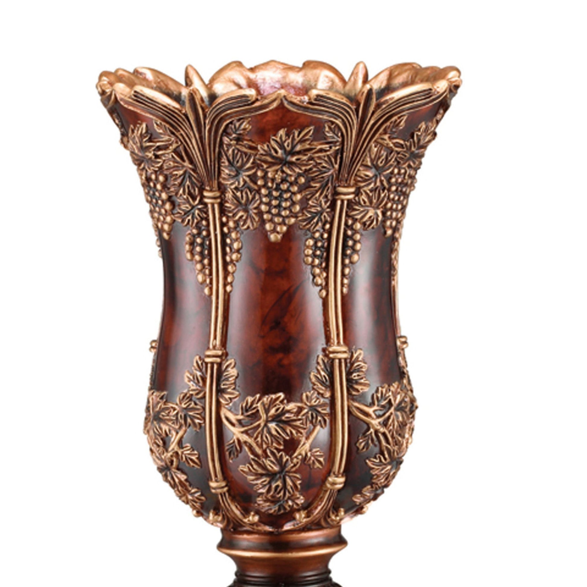 19.5" Tall Polyresin Decorative Vase, Red And Brown Antique Design Multicolor Polyresin