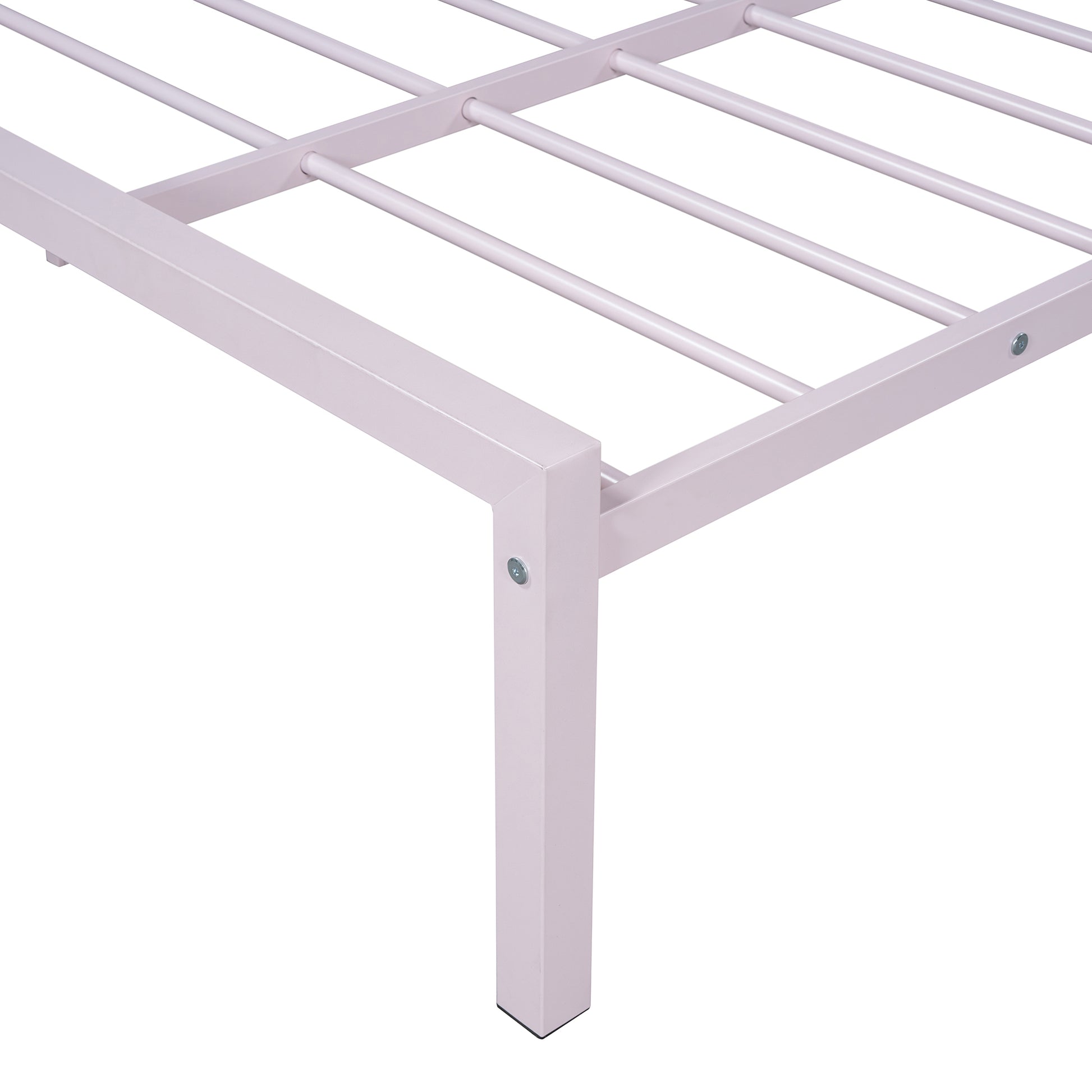 Full Size Metal Platform Bed With Twin Size Trundle,House Shaped Headboard Design, Pink Full Pink Metal