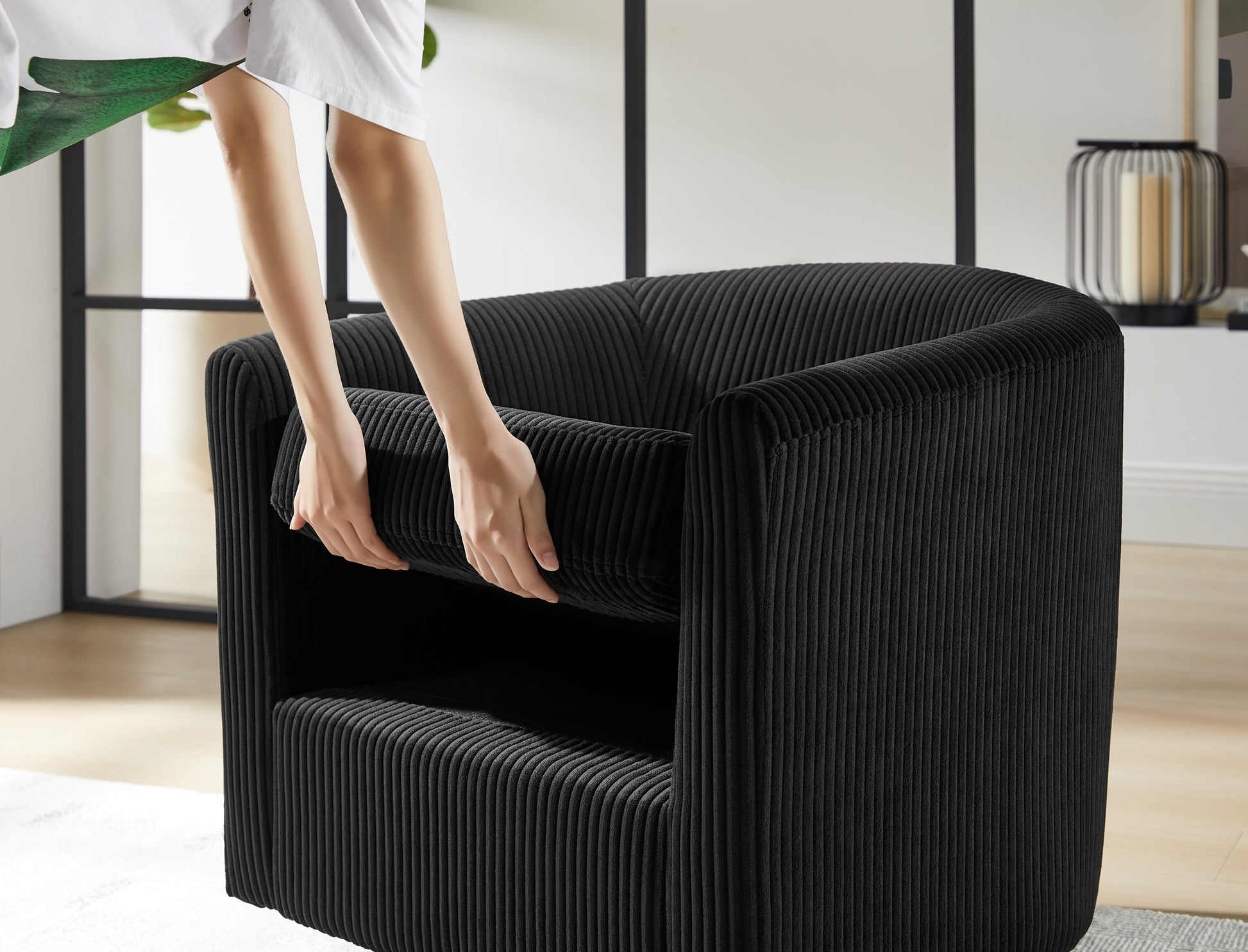 Swivel Accent Chair 360 Comfy Recliner Corduroy Arm Chair Single Sofa With Ottoman For Living Room Bedroom,Black Black Fabric