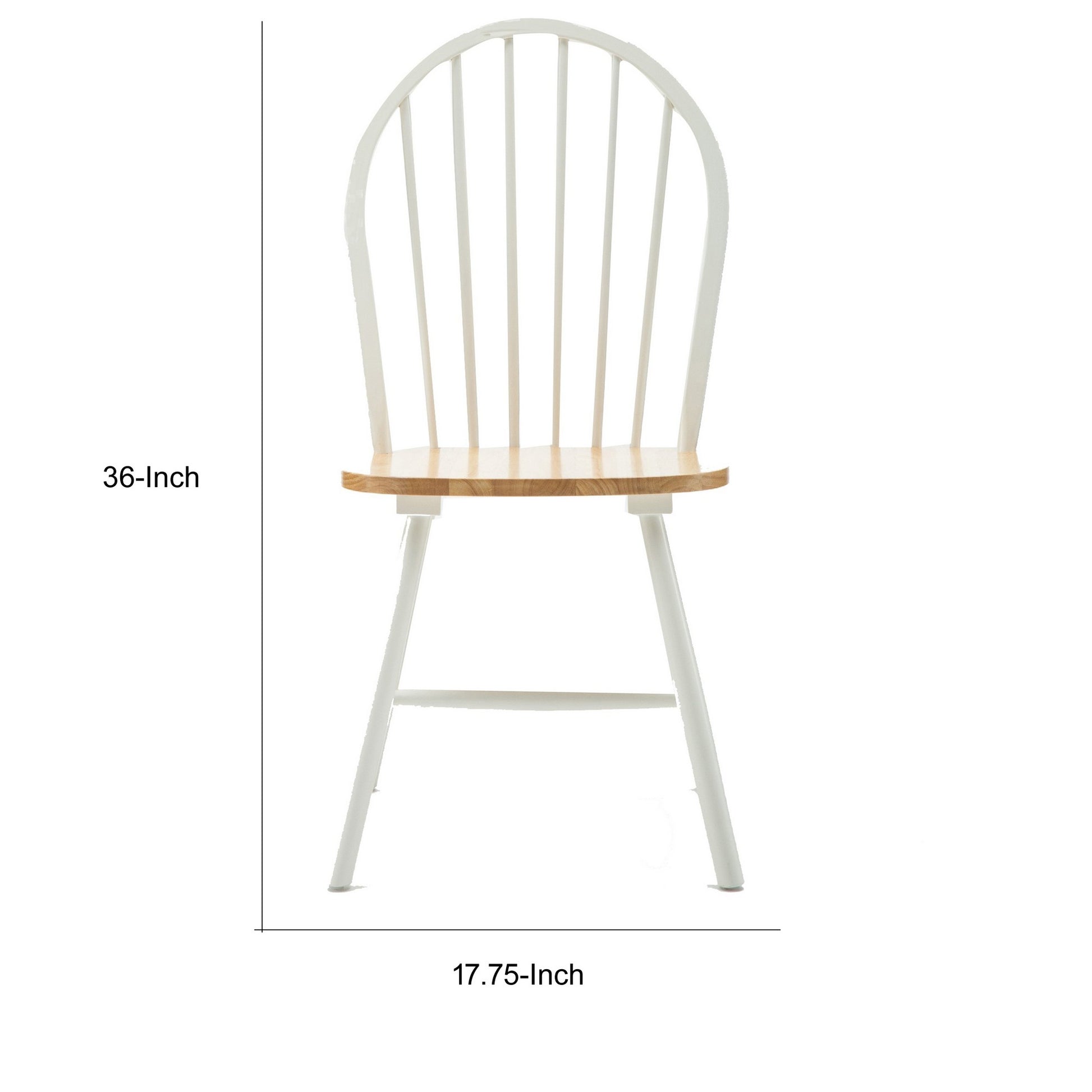 Nova 18 Inch Windsor Dining Chair, Set Of 2, Farmhouse Style, White, Brown Brown White Wood