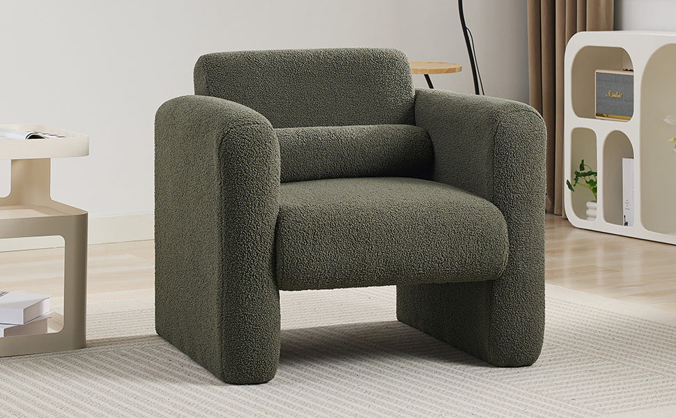 Modern Accent Chair Lambskin Sherpa Fabric Upholstered Comfy Reading Arm Chair Soft Padded Armchair With Back And Pillow For Living Room Bedroom Reception Waiting Room Office,Seaweed Green Seaweed Green Primary Living Space Upholstered